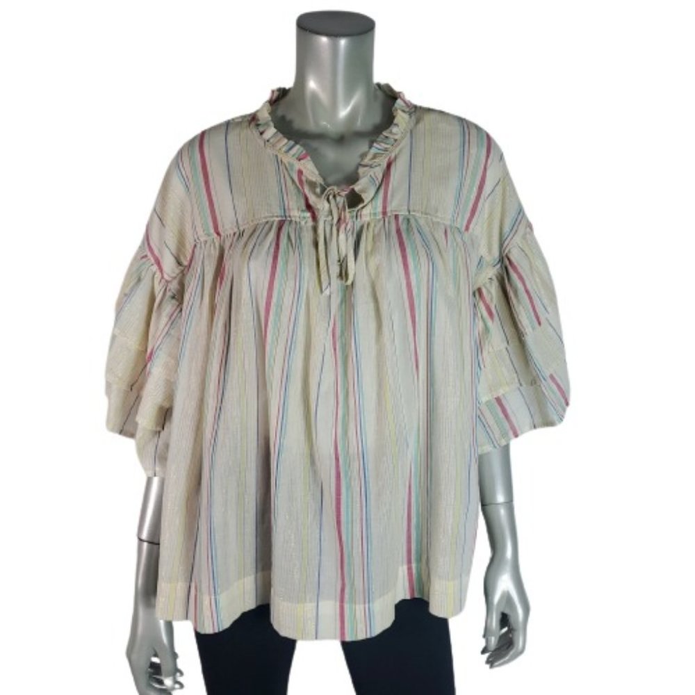 Peyton & Parker Womens Top Size XL Tiered Bell Sleeve Metallic Cotton Multicolor
